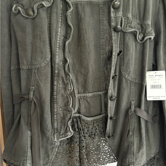 New with Tags! Free People Emilia military ruffle jacket, olive green, Small - Picture 3 of 8